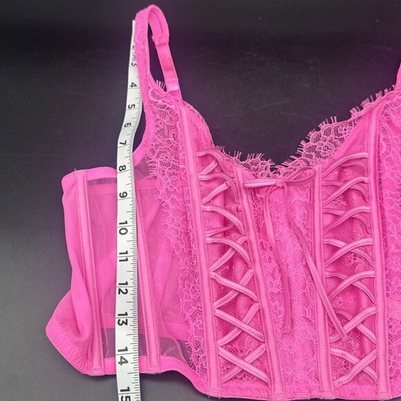 Victorias Secret Hot Pink Lingerie Large Lace Up Corset Bustier Bra Top - Picture 9 of 9
